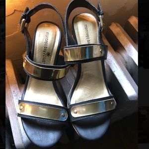Gold and black Montego Bay Club wedges, size 7.